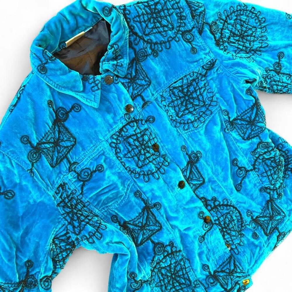 Chico's Teal Velvet Embroidered Jacket